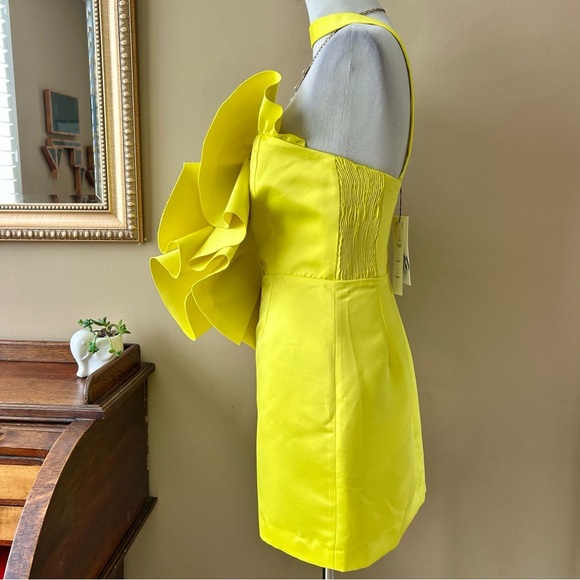 Zara Limited Edition Yellow Voluminous Mini Dress Exaggerated Ruffle Size M NWT - Picture 6 of 16